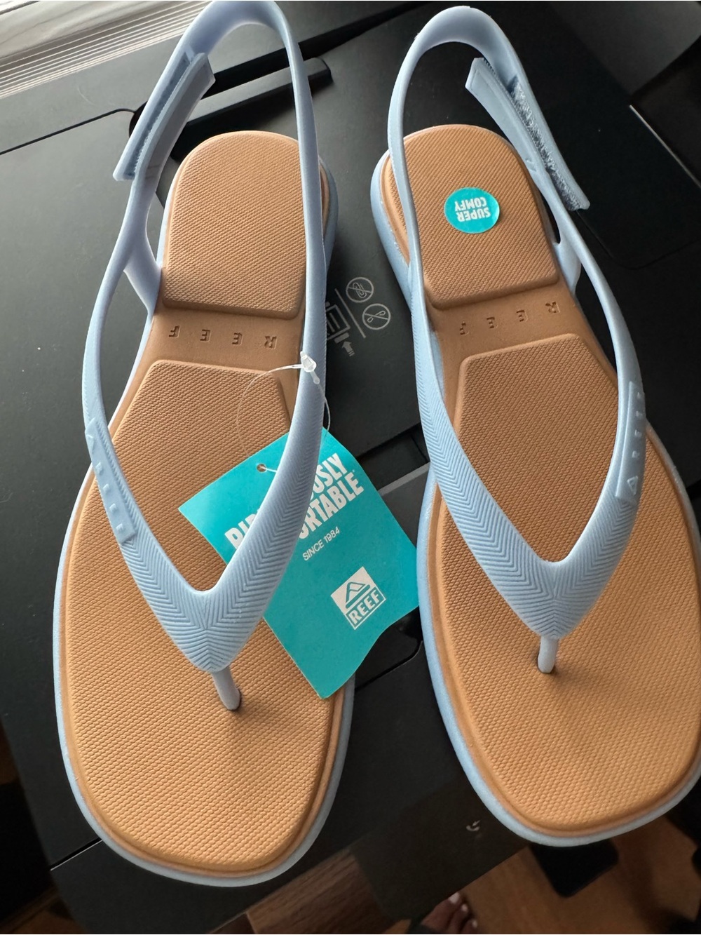 Reef Women’s Light Blue Slingback Sandals with Tan Footbed